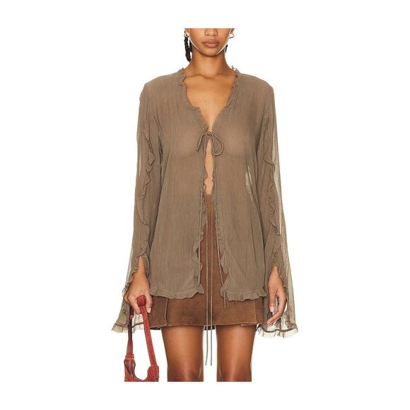 Acne Studios Long Sleeve Tan Viscose Blouse Size 42 - Picture 1 of 5